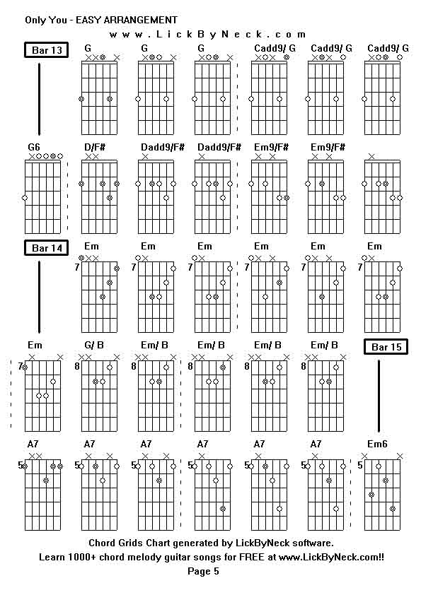 Chord Grids Chart of chord melody fingerstyle guitar song-Only You - EASY ARRANGEMENT,generated by LickByNeck software.